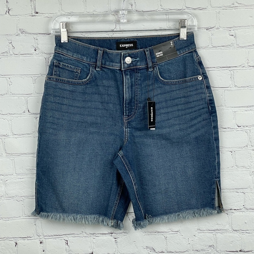 Express Women’s Denim Cut Offs Size 2 Bermuda High Rise NWT Cotton/Spandex